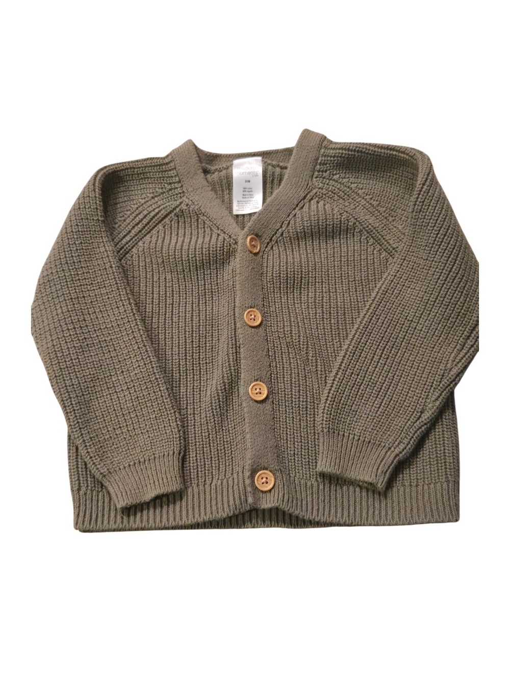 Kids Knit Button Cardigan - Olive Green 24M